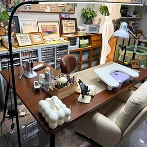 Corner Nail <b>Table</b> and Chair Combination Set Retro Nail <b>Table</b> Nail Salon Specific L-shaped Corner Nail <b>Table</b> - Product Image 1