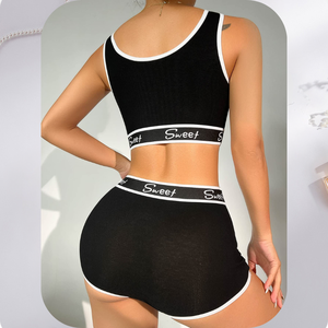 2ピースセットレディースランジェリーソリッドコットンスポーツブラセットプッシュアップブラ & 下着シームレスコンフォートレディースボクサーブリーフ日常生活 - Product Image 3