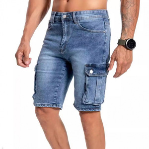 Shorts en <span class=keywords><strong>jean</strong></span> pour <span class=keywords><strong>homme</strong></span>, longueur <span class=keywords><strong>genou</strong></span>, légèrement extensibles, style décontracté, multi-poches, pour l'été - Product Image 1