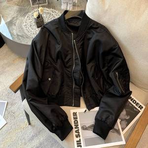 2026 Spring New Women's Black &amp; <strong>White</strong> <strong>Jacket</strong>, Short Top Bomber <strong>Jacket</strong>, Retro Casual Style with <strong>White</strong> Batwing Sleeves - Product Image 1