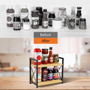 Estante de cocina de bambú de 2 niveles con estantes de madera para almacenamiento en encimera, diseño minimalista, multifuncional - Product Image 2