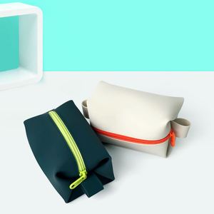 Custom Logo Waterproof Silicone Makeup Cosmetic <b>Bag</b> <b>Women</b> Rectangle Toiletry Zipper Travel <b>Pouch</b> Cute Fashionable - Product Image 1