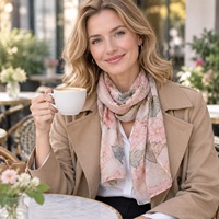 Écharpe longue florale en modal pour femme - Accessoire multi-usage pour cheveux et cou, tissu respirant