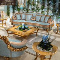Ensemble de salon luxueux de style néoclassique italien, combinaison de tissu français avec bois massif européen gravé à la main