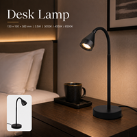 Lámpara de Escritorio con Brazo Flexible, 3.5W, 3 Temperaturas de Color, Interruptor, para Oficina, Lectura, Escritorio Pequeño