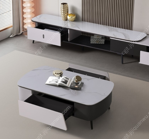 <span class=keywords><strong>Table</strong></span> <span class=keywords><strong>basse</strong></span> de salon de style minimaliste moderne avec rangement, plateau en pierre blanche neige de 6 mm, écologique et durable - Product Image 5