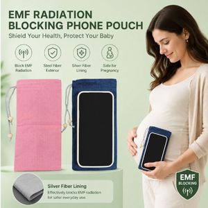 Pochette de téléphone personnalisée en acier inoxydable avec doublure en fibre argentée, cordon de serrage, sac anti-ondes EMF Faraday pour femmes enceintes - Product Image 1