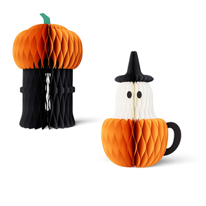 Lot de 2 lanternes citrouille 3D en papier nid d'abeille, écologiques, pour décoration intérieure, centres de table fantôme, pour Halloween et fêtes de la récolte d'automne - Product Image 2