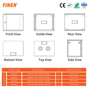 Gabinete de Pared W4X <span class=keywords><strong>4U</strong></span> 6U 9U 12U con Puerta de Vidrio y Cerradura, Certificado CE, para Oficina en Casa, Estándar de 19'', con Recubrimiento en Polvo FINEN - Product Image 5