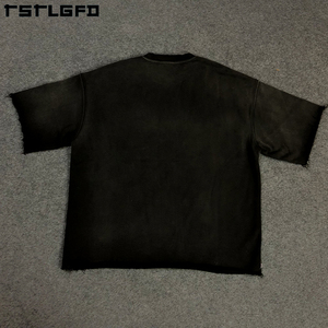 Heavyweight Vintage 350gsm Distressed Loose Acid Wash Solid Oversized Eco-friendly Organic Cotton Knitted Tshirt Men Summer - Product Image 4