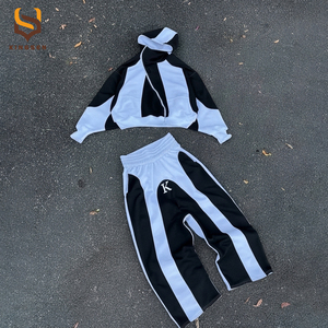 Ensemble deux pièces streetwear personnalisé noir et blanc, sweat-shirt oversize et pantalon de jogging pour homme, style Y2K hip-hop - Product Image 1