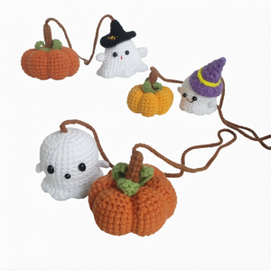 Adornos Decorativos Pequeños Hechos a Mano con Diseño Ecléctico y Lindo, Muñeco de Ganchillo de Calabaza Fantasma de Halloween, para Coche - Product Image 1