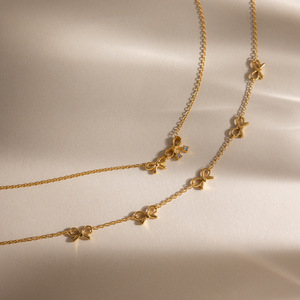 Bowknot Pendant <b>Necklace</b> 18K Gold Plated Stainless Steel Double Layer Women's Jewelry Gift Fashion <b>Statement</b> Piece - Product Image 2