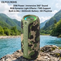 Innovador Altavoz Inalámbrico con Camuflaje MP2, 20W de Potencia, Sonido Envolvente de 360°, Efectos de Luz Dinámica RGB para Camping