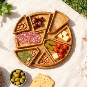 Mu Yi Wooden Compartmentalized <b>Tray</b> Multifunctional Serving Platter For <b>Snacks</b> And Cheese Outdoor Picnic Use - Product Image 1