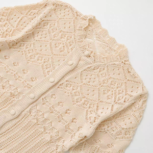 2025 été nouveau femmes Simple mode Jacquard <span class=keywords><strong>maille</strong></span> cou à manches courtes coton tricoté <span class=keywords><strong>Cardigan</strong></span> polyvalent décontracté mince épaisseur - Product Image 5