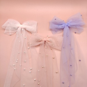 MIO ตาข่ายไข่มุกกิ๊บติดผมโบว์พร้อมลูกปัดเลียนแบบ<span class=keywords><strong>หวาน</strong></span>พรรคอุปกรณ์เสริมผมงานแต่งงาน bowtie กิ๊บติดผมสําหรับสาวๆ - Product Image 4