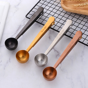 2025 nóng bán cà phê Scoop 304 thép không gỉ 1/<span class=keywords><strong>2</strong></span> muỗng muỗng cà phê Pet vàng đo muỗng cà phê Scoop với clip - Product Image 1