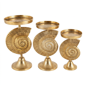 Ensemble de 2 porte-bougies en aluminium moulé, finition laiton antique, supports décoratifs pour bougies pour Noël, mariage, décoration de la maison - Product Image 1