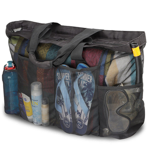 Bolsa de Playa Extra Grande, Bolsa de Malla XL con Cierre y Bolsillos, Ideal para su <span class=keywords><strong>Viaje</strong></span> <span class=keywords><strong>Familiar</strong></span> a la Playa - Product Image 1