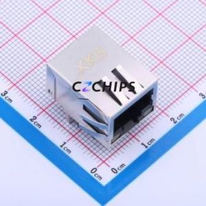 X01AB083DB1AD Ethernet Connector (RJ45 RJ11) Bent Lead Through Hole Connector RJ45 Jack Right Angle Insert 1 With LED - Product Image 1