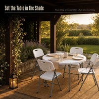 Ensemble table et chaises pliantes rondes blanches en plastique, table de banquet en HDPE moulé par soufflage pour mariage, événement, restauration, extérieur