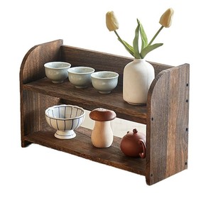 Solid Wood Chinese Style Display <b>Shelf</b> Rectangular Countertop Tea Set Organizer Teapot <b>Rack</b> Ornamental Storage Cabinet - Product Image 5