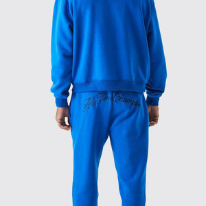 Conjunto de Sudadera con Capucha Azul para Hombre, Corte Holgado, Felpa, Chándal Informal con Bolsillo, Ropa de Otoño - Product Image 2