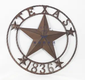 Metallo Antico 24 "Cerchio Texas 1836 Stella di Arte Della Parete