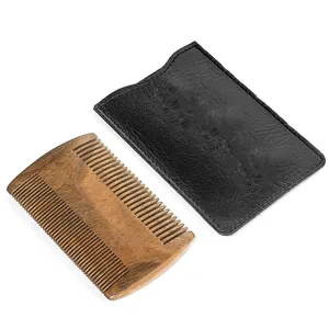 Wooden Beard Comb Case Leather Hair Combs Sleeve Fine Coarse Teeth Pocket Mustaches Comb