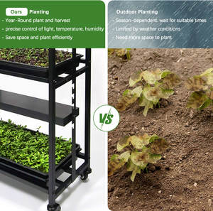 Support de plantes portable à 2 niveaux en métal, étagère de culture intérieure, lumière LED, hauteur réglable, roues mobiles, jardin hydroponique intelligent pour herbes - Product Image 5