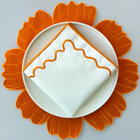Serviettes en lin 100% brodées à la main, avec bord festonné, ensembles de sets de table pour une décoration élégante de table de dîner de mariage ou de banquet