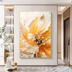 Décoration murale de fleurs abstraites et élégantes encadrées en or pour la maison, le bureau, grande impression <span class=keywords><strong>simple</strong></span>, peinture florale en cristal suspendue en 3D sur porcelaine - Product Image 4