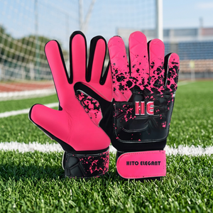 Professional Soccer Goalkeeper Gloves Leather Non-Slip Full-Finger Breathable <b>Hook</b> Loop Closure Unisex OEM Customized Logo - Product Image 2