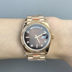 Montre automatique de luxe QF Factory, cadran marron 36 mm, cristal bleu résistant aux rayures, affichage de la date et du jour, montre mécanique pour homme - Product Image 6