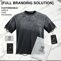 T-shirt personnalisé 280 GSM écologique à séchage rapide, dégradé, effet délavé minéral, pour homme, avec rivets étoiles, broderie textile et bords effilochés coupés à la main