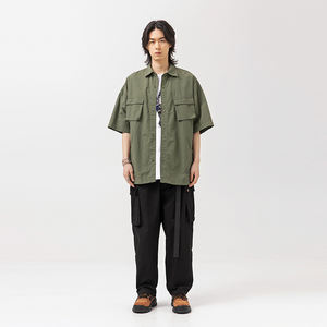 Leve verão manga curta casual rua solta camisa japonês vintage roupas até fadiga homens camisas - Product Image 3