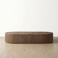 Table basse moderne de luxe Emperador pour salon, table basse rectangulaire en bois de chêne massif avec plateau en marbre