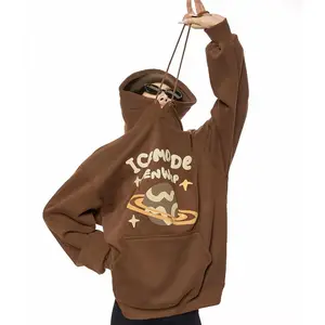 Hoodie katun desain cetak dtg hoodie katun desainer grafis gambar puff 3D uniseks kustom hoodie ukuran besar premium 350 gsm