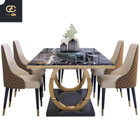 Table en marbre de luxe moderne, style simple, pour villa, restaurant, table rectangulaire en acier inoxydable sur mesure