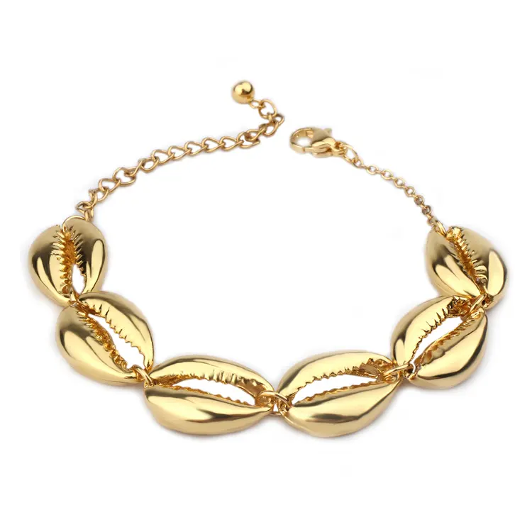 האופנה Boho 18K מצופה זהב אמיתי אמיתי ים Cowrie מעטפת <span class=keywords><strong>צמיד</strong></span>