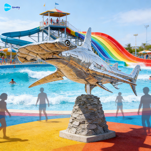 Скульптура акулы-молотоносца из нержавеющей стали на заказ, современное животное искусство для декора на открытом воздухе у моря - Product Image 3