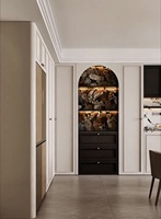 Buffet moderne, armoire de rangement en bois sur mesure avec éclairage LED et porte vitrée pour salle à manger