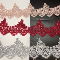 Multi Colors Floral Embroidery Cord Mesh Lace Trim With Sequins LT2568B