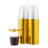 Gobelets en plastique rigide transparent à bord doré, jetables, pour mariage, fête, vaisselle élégante, réutilisables, sans BPA, vente en gros