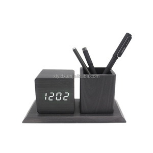 Đa chức năng bằng gỗ chủ bút & kỹ thuật số <span class=keywords><strong>LED</strong></span> đồng hồ báo thức Bàn phụ kiện cho gia công văn phòng dịch vụ - Product Image 4
