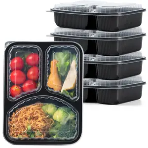 BPA मुक्त प्लास्टिक फ्रीज खाद्य भंडारण कंटेनर Lids के साथ 38 oz जाने के लिए Bento बॉक्स 3 डिब्बे भोजन प्रस्तुत करने का कंटेनर पुन: प्रयोज्य