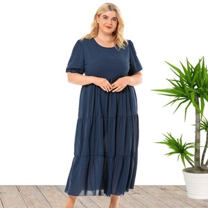 Abito da donna <span class=keywords><strong>taglie</strong></span> <span class=keywords><strong>forti</strong></span> personalizzato con scollo rotondo, vestito sexy estivo a tinta unita oversize da donna - Product Image 1