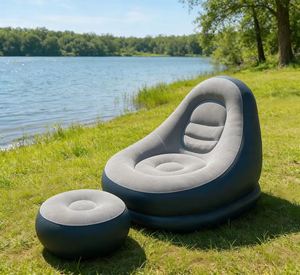Modern Furniture Pvc <b>Inflatable</b> Foldable Single Air Filling Flocking Outdoor Lounge Chair Footrest <b>Sofa</b> Bed Brown - Product Image 2