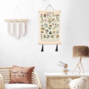 Impresión de Arte de pared botánica, rollo de <span class=keywords><strong>madera</strong></span> maciza, arte de pared, póster de flores silvestres <span class=keywords><strong>Vintage</strong></span>, pintura decorativa para sala de estar - Product Image 1